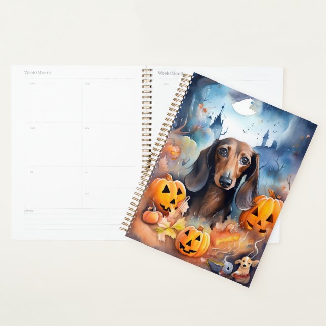 Dachshund Halloween With Pumpkins Scary Planner (Display)