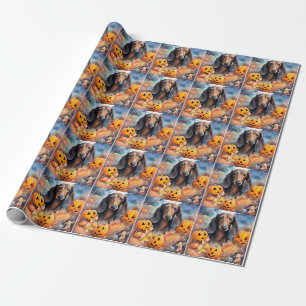 Dachshund Halloween With Pumpkins Scary Wrapping Paper
