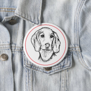 dachshund hand drawn sketch black white puppy dog 10 cm round badge