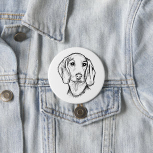 dachshund hand drawn sketch black white puppy dog 7.5 cm round badge