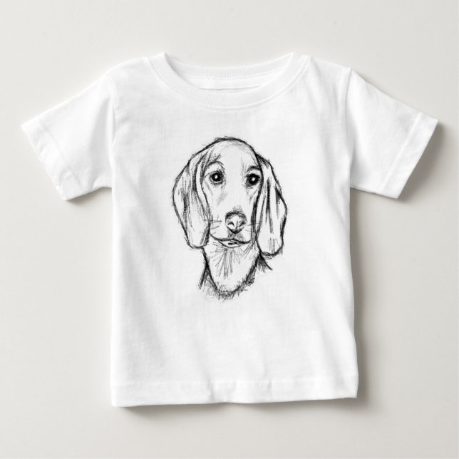 dachshund hand drawn sketch black white puppy dog  baby T-Shirt (Front)