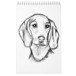 dachshund hand drawn sketch black white puppy dog  calendar