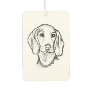 dachshund hand drawn sketch black white puppy dog  car air freshener