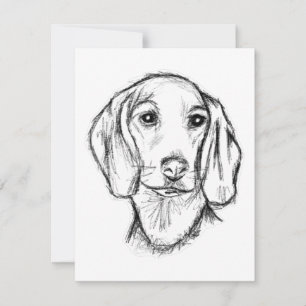 dachshund hand drawn sketch black white puppy dog  card