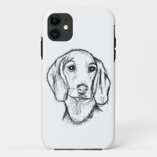 dachshund hand drawn sketch black white puppy dog  iPhone 11 case