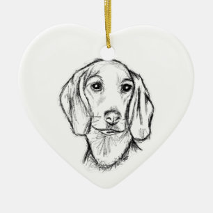 dachshund hand drawn sketch black white puppy dog  ceramic ornament