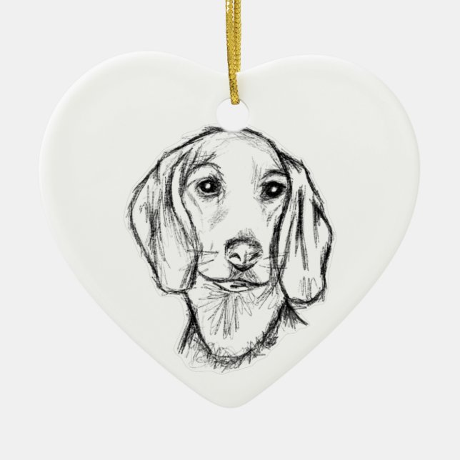 dachshund hand drawn sketch black white puppy dog  ceramic ornament (Front)