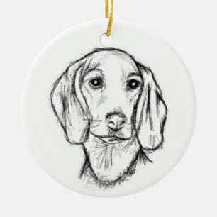 dachshund hand drawn sketch black white puppy dog ceramic ornament