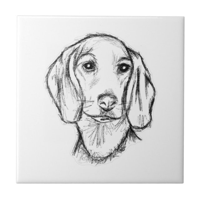 dachshund hand drawn sketch black white puppy dog  ceramic tile (Front)