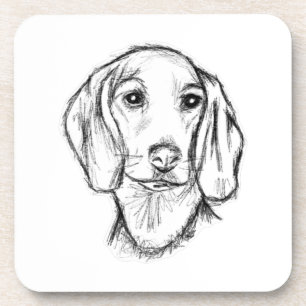 dachshund hand drawn sketch black white puppy dog coaster