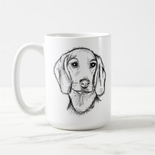 dachshund hand drawn sketch black white puppy dog coffee mug
