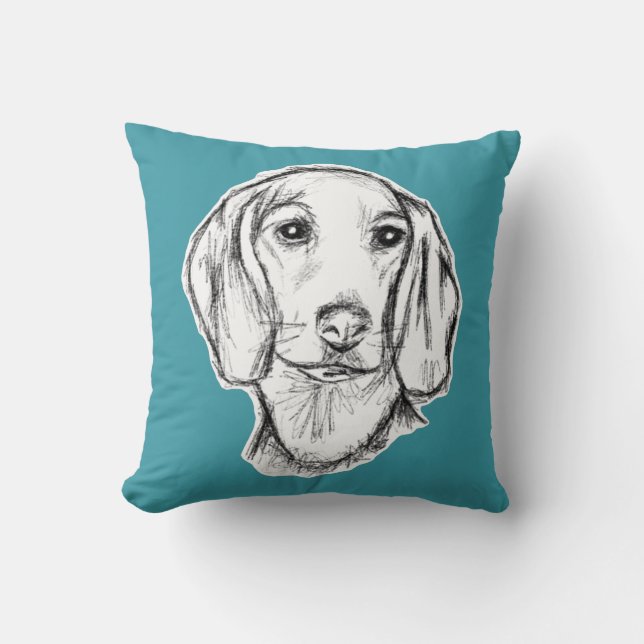dachshund hand drawn sketch black white puppy dog  cushion (Front)