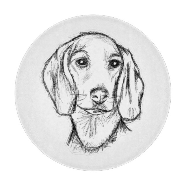 dachshund hand drawn sketch black white puppy dog  cutting board (Front)