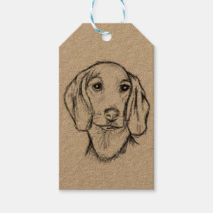 dachshund hand drawn sketch black white puppy dog  gift tags