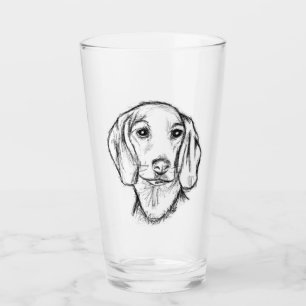 dachshund hand drawn sketch black white puppy dog  glass