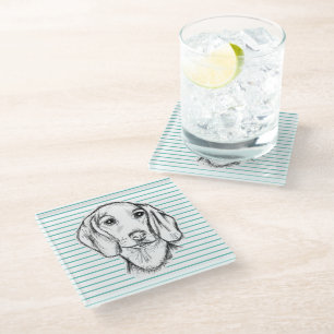 dachshund hand drawn sketch black white puppy dog glass coaster