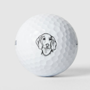 dachshund hand drawn sketch black white puppy dog golf balls