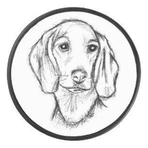 dachshund hand drawn sketch black white puppy dog hockey puck