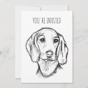 dachshund hand drawn sketch black white puppy dog  invitation