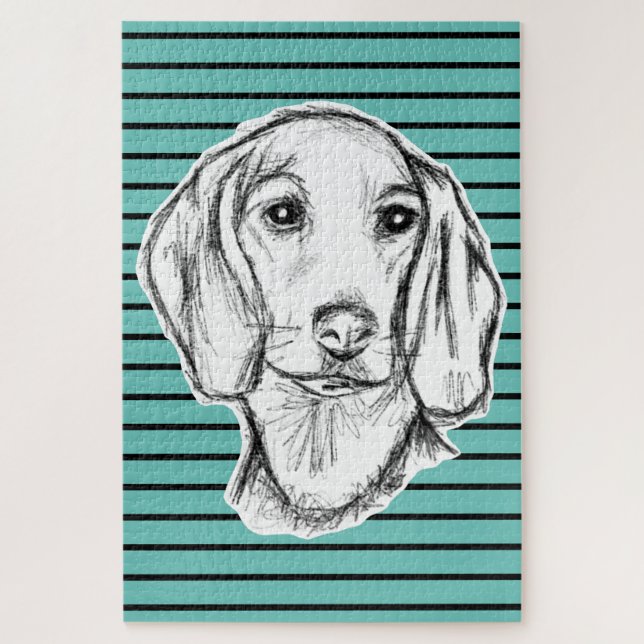 dachshund hand drawn sketch black white puppy dog  jigsaw puzzle (Vertical)