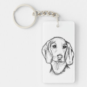 dachshund hand drawn sketch black white puppy dog  key ring
