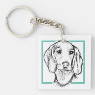 dachshund hand drawn sketch black white puppy dog key ring