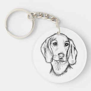 dachshund hand drawn sketch black white puppy dog key ring