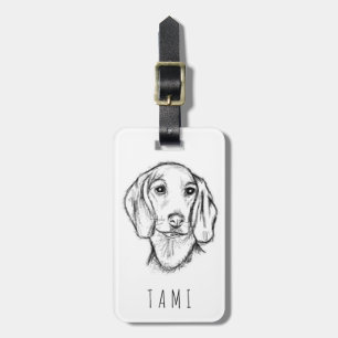 dachshund hand drawn sketch black white puppy dog  luggage tag
