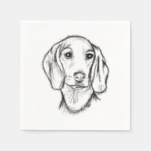 dachshund hand drawn sketch black white puppy dog  napkin