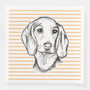 dachshund hand drawn sketch black white puppy dog  napkin