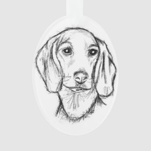 dachshund hand drawn sketch black white puppy dog ornament