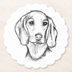 dachshund hand drawn sketch black white puppy dog  paper coaster