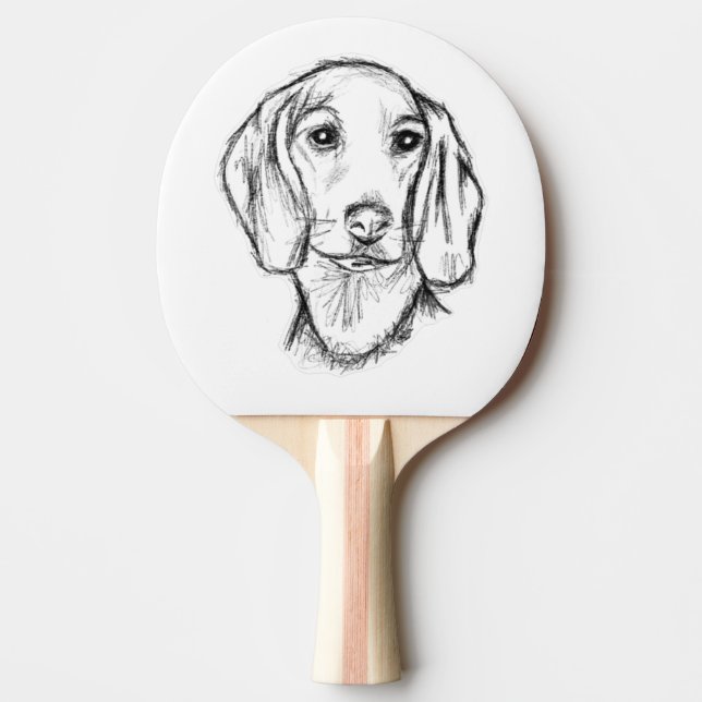 dachshund hand drawn sketch black white puppy dog  ping pong paddle (Front)