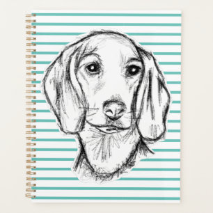 dachshund hand drawn sketch black white puppy dog  planner