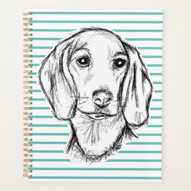 dachshund hand drawn sketch black white puppy dog  planner (Front)