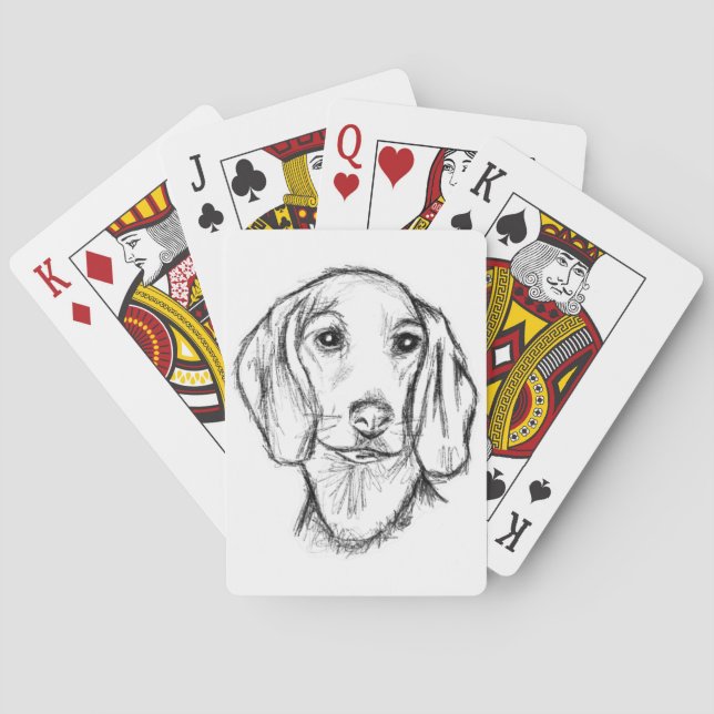 dachshund hand drawn sketch black white puppy dog  playing cards (Back)