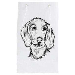 dachshund hand drawn sketch black white puppy dog  small gift bag