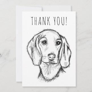 dachshund hand drawn sketch black white puppy dog  thank you card