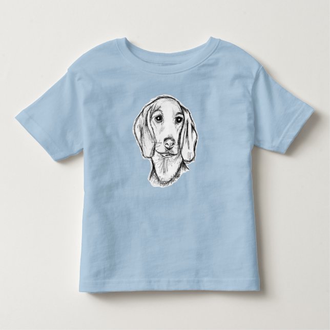 dachshund hand drawn sketch black white puppy dog  toddler T-Shirt (Front)