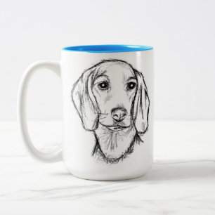 dachshund hand drawn sketch black white puppy dog Two-Tone coffee mug