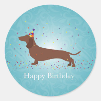 Dachshund - Happy Birthday Design Classic Round Sticker