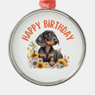 Dachshund Happy Birthday Metal Ornament