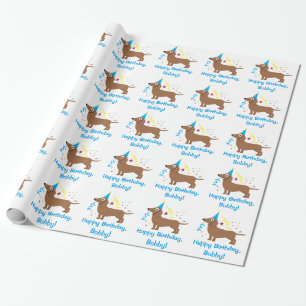 Dachshund Happy Birthday Name Customisable Wrapping Paper