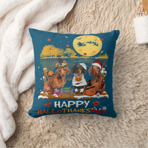 Dachshund Happy Hallothanksmas Halloween Thanksgiv Cushion