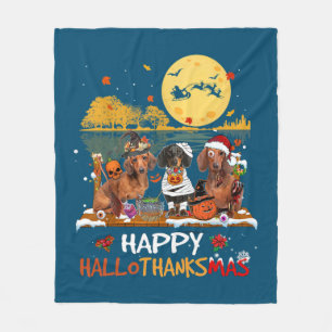 Dachshund Happy Hallothanksmas Halloween Thanksgiv Fleece Blanket