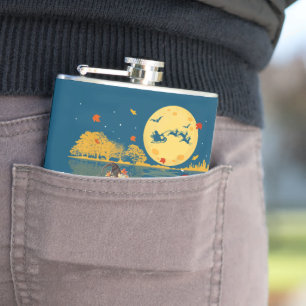 Dachshund Happy Hallothanksmas Halloween Thanksgiv Hip Flask