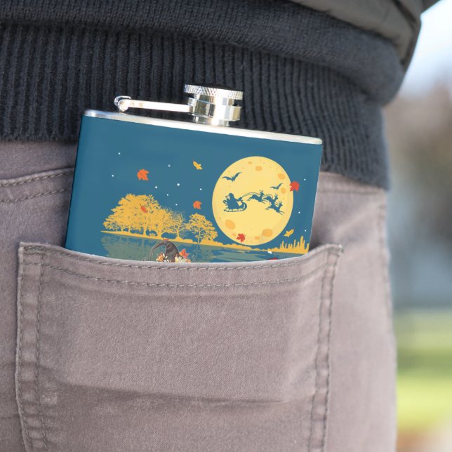 Dachshund Happy Hallothanksmas Halloween Thanksgiv Hip Flask (In Situ)