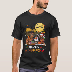Dachshund Happy Hallothanksmas Halloween Thanksgiv T-Shirt