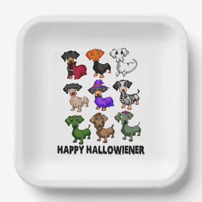 Dachshund Happy Halloweiner Funny Dog Halloween Paper Plate (Front)