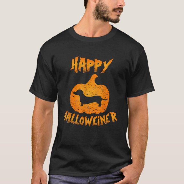 Dachshund Happy Halloweiner Funny Halloween Pumpki T-Shirt (Front)